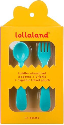 مجموعة أدوات ملعقة وشوكة بلاستيكية للأطفال من 5 قطع من Lollaland - أدوات مائدة قابلة لإعادة الاستخدام للأطفال الصغار مع حقيبة سفر صحية (أخضر) in Saudi Arabia