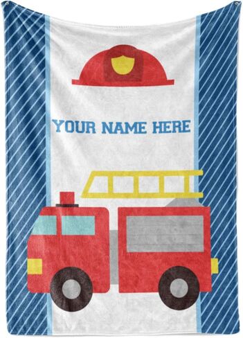 Personalized Custom Firetruck Fleece and Sherpa Throw Blanket for Boys, Girls, Kids, Baby - Toddler Fire Truck Blankets Perfect for Bedtime, Bedding, Crib Liner or as Gift (50" x 60" - Child) in Kuwait