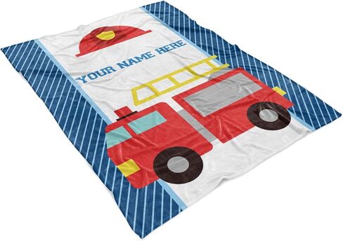 Personalized Custom Firetruck Fleece and Sherpa Throw Blanket for Boys, Girls, Kids, Baby - Toddler Fire Truck Blankets Perfect for Bedtime, Bedding, Crib Liner or as Gift (50" x 60" - Child) in Kuwait
