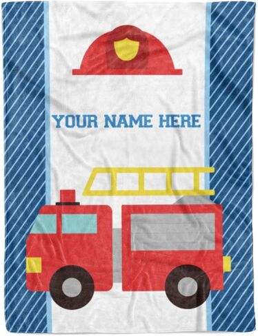 Personalized Custom Firetruck Fleece and Sherpa Throw Blanket for Boys, Girls, Kids, Baby - Toddler Fire Truck Blankets Perfect for Bedtime, Bedding, Crib Liner or as Gift (50" x 60" - Child) in Kuwait