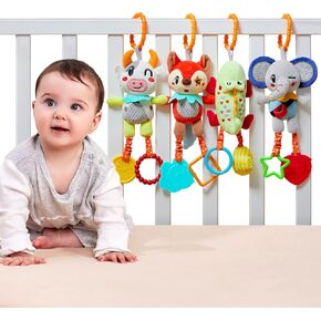 TUMAMA Hanging Baby Toys for Babies 0 3 6 9 12 Months | Cute Soft Cow, Fox, Crocodile, and Elephant Plush Rattles with Teethers， infant car seats, strollers, cribs, bassinets in Kuwait