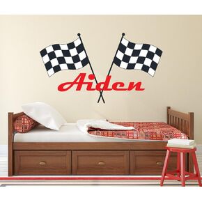 World LLC Custom Racing Name Wall Decal for Boys Race Car Theme Nursery Baby Room Mural Art Decor Vinyl Sticker LD20 (18" W x 10" H) in Saudi Arabia