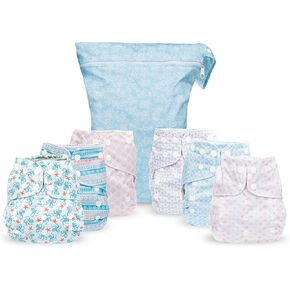 حفاضات قماشية سيمبل بيينج قابلة لإعادة الاستخدام، مجمعة مزدوجة، مقاس واحد قابل للتعديل، ناعمة الماصة وقابلة للغسل، غطاء مقاوم للماء، صديقة للبيئة للجنسين طفلة رضيعة، ست حشوات من الألياف الدقيقة من 4 طبقات (حلوة) in Kuwait