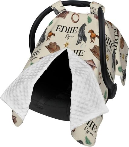 Personalized Baby Car Seat Canopy for Babies, Custom Name Purple Butterfly Baby Car Seat Covers for Girls, Opening Minky Nursing Breastfeeding Cover for Infant, Carseat Canopies for Newborn in Kuwait