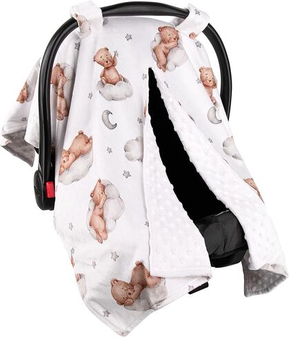 Top Tots Deluxe Minky Baby Car Seat Cover - Nighttime Bunnies, 40 x 29 Inch White in Saudi Arabia
