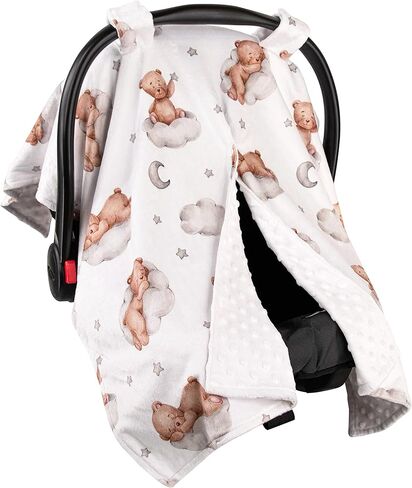 Top Tots Deluxe Minky Baby Car Seat Cover - Nighttime Bunnies, 40 x 29 Inch White in Saudi Arabia