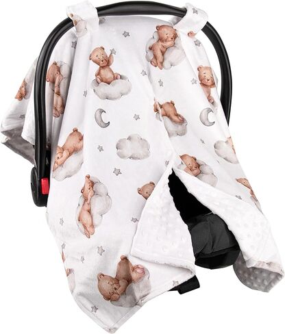 Top Tots Deluxe Minky Baby Car Seat Cover - Nighttime Bunnies, 40 x 29 Inch White in Saudi Arabia