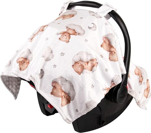 Top Tots Deluxe Minky Baby Car Seat Cover - Nighttime Bunnies, 40 x 29 Inch White in Saudi Arabia