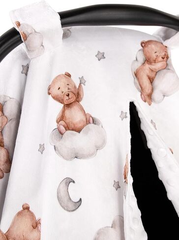 Top Tots Deluxe Minky Baby Car Seat Cover - Nighttime Bunnies, 40 x 29 Inch White in Saudi Arabia