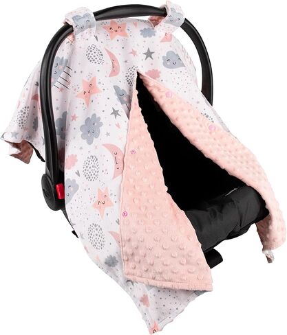 Top Tots Deluxe Minky Baby Car Seat Cover - Nighttime Bunnies, 40 x 29 Inch White in Saudi Arabia