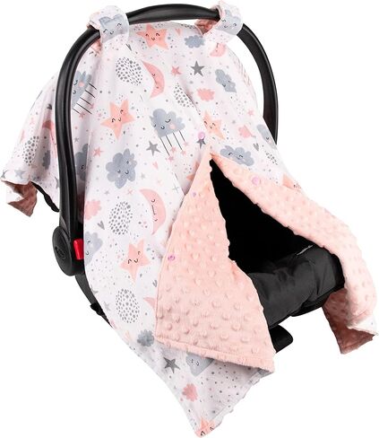 Top Tots Deluxe Minky Baby Car Seat Cover - Nighttime Bunnies, 40 x 29 Inch White in Saudi Arabia
