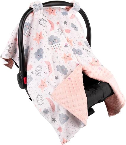 Top Tots Deluxe Minky Baby Car Seat Cover - Nighttime Bunnies, 40 x 29 Inch White in Saudi Arabia