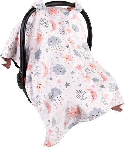 Top Tots Deluxe Minky Baby Car Seat Cover - Nighttime Bunnies, 40 x 29 Inch White in Saudi Arabia