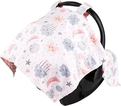 Top Tots Deluxe Minky Baby Car Seat Cover - Nighttime Bunnies, 40 x 29 Inch White in Saudi Arabia