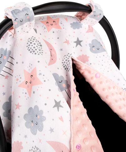 Top Tots Deluxe Minky Baby Car Seat Cover - Nighttime Bunnies, 40 x 29 Inch White in Saudi Arabia