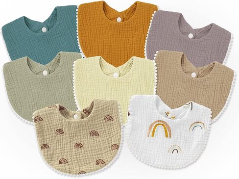 Baby Bibs for Boy & Girl 8-Pack Muslin Baby Bib Drool Bibs for Baby Essential, Soft Cotton & Cute Color for Matching Outfits in Saudi Arabia