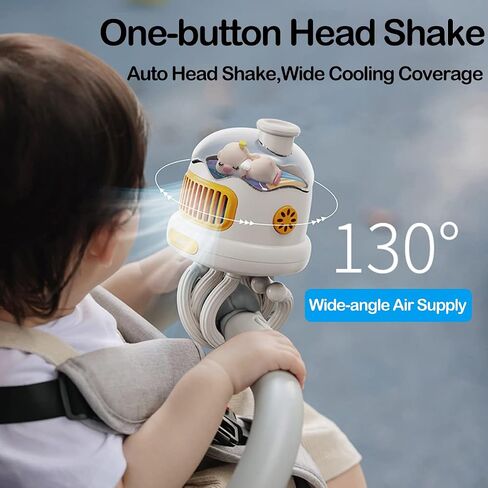 MainPi Portable Stroller Fan,Rechargeable Fan with Night Light,Bladeless Stroller Fan Clip On for Baby with Flexible Tripod,Handheld Mini Personal Fan for Travel,Car Seat,Crib and Camping in Saudi Arabia