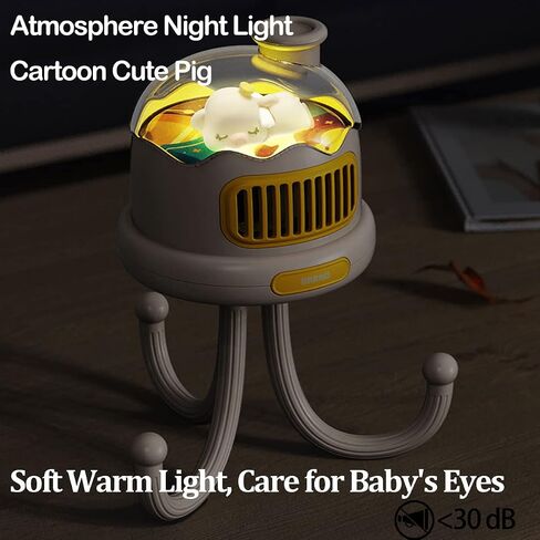 MainPi Portable Stroller Fan,Rechargeable Fan with Night Light,Bladeless Stroller Fan Clip On for Baby with Flexible Tripod,Handheld Mini Personal Fan for Travel,Car Seat,Crib and Camping in Saudi Arabia