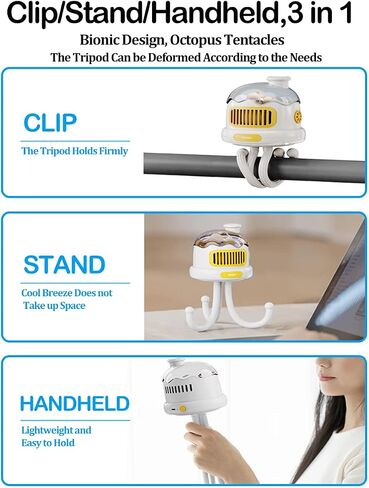 MainPi Portable Stroller Fan,Rechargeable Fan with Night Light,Bladeless Stroller Fan Clip On for Baby with Flexible Tripod,Handheld Mini Personal Fan for Travel,Car Seat,Crib and Camping in Saudi Arabia