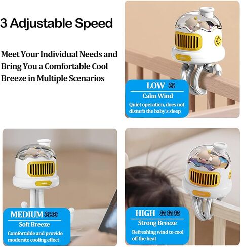 MainPi Portable Stroller Fan,Rechargeable Fan with Night Light,Bladeless Stroller Fan Clip On for Baby with Flexible Tripod,Handheld Mini Personal Fan for Travel,Car Seat,Crib and Camping in Saudi Arabia