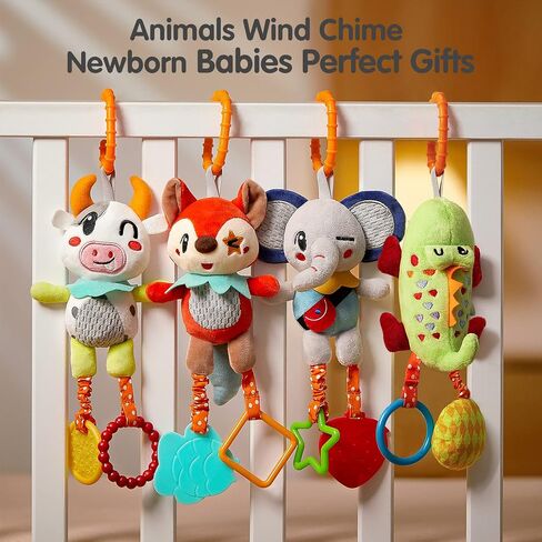TUMAMA 4 Pack Baby Toys for 0 3 6 9 12 Months, Hanging Crib Toys for Newborn Infant Development, Car Seat Stroller Soft Plush Rattles Toy for Babies in Saudi Arabia