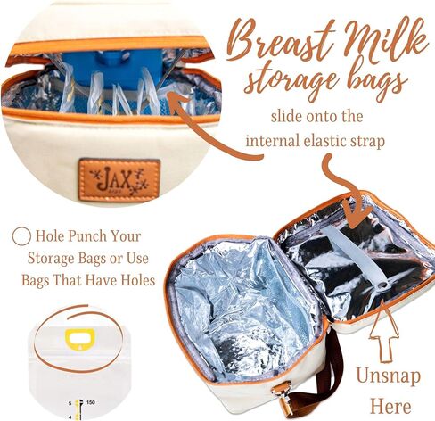 Jax 2020 Breastmilk Cooler Bag - Breastmilk Storage Container for 6 Tall Bottles or Breastmilk Storage Bags - Keeps Breast Milk Storing Bags or Formula Cold - Shoulder Bag, Mesh Pocket for Ice Pack in Saudi Arabia