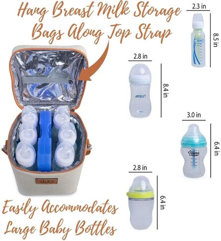Jax 2020 Breastmilk Cooler Bag - Breastmilk Storage Container for 6 Tall Bottles or Breastmilk Storage Bags - Keeps Breast Milk Storing Bags or Formula Cold - Shoulder Bag, Mesh Pocket for Ice Pack in Saudi Arabia