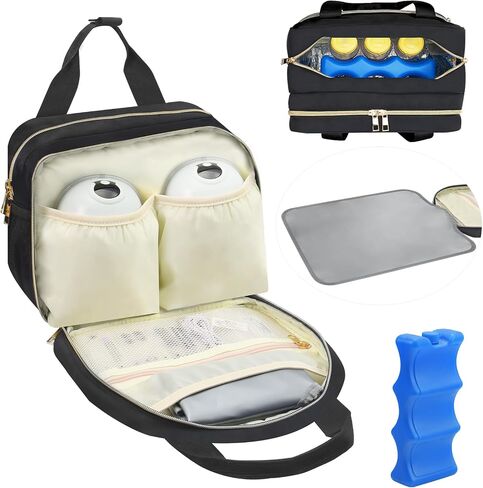 PIIOSER Wearable Breast Pump Bag with Ice Pack, Compatible with Wearable Breast Pumps & Accessories - Portable Pumps Carrying Case for Nursing & Working Moms, Black in Saudi Arabia