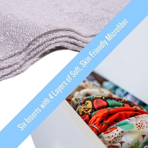 Simple Being Reusable Cloth Diapers, Double Gusset, One Size Adjustable, Washable Soft Absorbent, Waterproof Cover, Eco-Friendly Unisex Baby Girl Boy, six 4-Layers Microfiber Inserts (Forest) in Kuwait