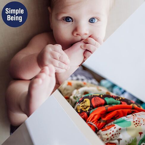 Simple Being Reusable Cloth Diapers, Double Gusset, One Size Adjustable, Washable Soft Absorbent, Waterproof Cover, Eco-Friendly Unisex Baby Girl Boy, six 4-Layers Microfiber Inserts (Forest) in Kuwait