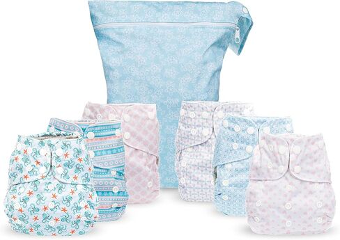 Simple Being Reusable Cloth Diapers, Double Gusset, One Size Adjustable, Washable Soft Absorbent, Waterproof Cover, Eco-Friendly Unisex Baby Girl Boy, six 4-Layers Microfiber Inserts (Forest) in Kuwait