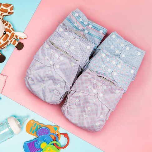 Simple Being Reusable Cloth Diapers, Double Gusset, One Size Adjustable, Washable Soft Absorbent, Waterproof Cover, Eco-Friendly Unisex Baby Girl Boy, six 4-Layers Microfiber Inserts (Forest) in Kuwait