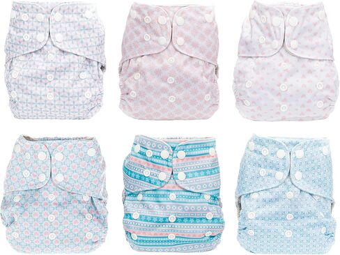 Simple Being Reusable Cloth Diapers, Double Gusset, One Size Adjustable, Washable Soft Absorbent, Waterproof Cover, Eco-Friendly Unisex Baby Girl Boy, six 4-Layers Microfiber Inserts (Forest) in Kuwait