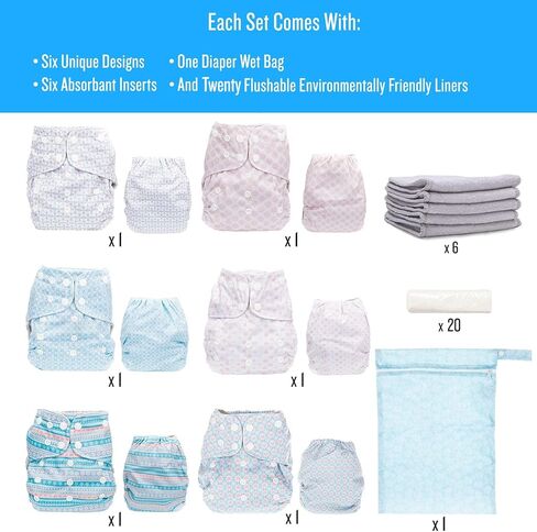 Simple Being Reusable Cloth Diapers, Double Gusset, One Size Adjustable, Washable Soft Absorbent, Waterproof Cover, Eco-Friendly Unisex Baby Girl Boy, six 4-Layers Microfiber Inserts (Forest) in Kuwait