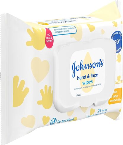 Johnson's Hand & Face Baby Sanitizing Cleansing Wipes for Travel and On-the-Go, No More Tears Formula, Paraben and Alcohol Free, 25 ct (Pack of 4) in Saudi Arabia