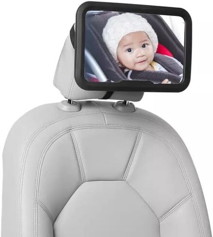 Baby Car Mirror Rear View - 360 ° Adjustable Extra Wide Crystal Clear & Shatterproof Car Seat Mirror | Back Seat Baby Essentials to See Rear Facing Infants, Babies, Kids, Child & New born in Kuwait