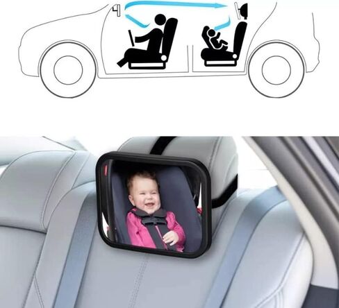 Baby Car Mirror Rear View - 360 ° Adjustable Extra Wide Crystal Clear & Shatterproof Car Seat Mirror | Back Seat Baby Essentials to See Rear Facing Infants, Babies, Kids, Child & New born in Kuwait