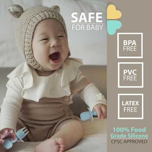 Silicone Baby Feeding Spoon and Fork Set l Baby Led Weaning, Toddler Self-Feeding & Training l First Stage Utensils for Infant and Parent l Anti-Choke Barrier, Soft-Tip l 6 months [6 Pack] in Kuwait