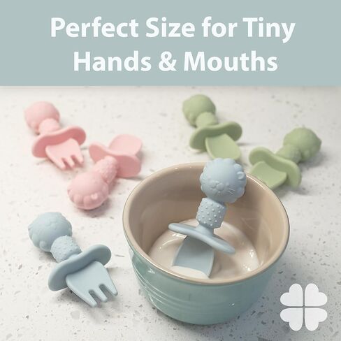 Silicone Baby Feeding Spoon and Fork Set l Baby Led Weaning, Toddler Self-Feeding & Training l First Stage Utensils for Infant and Parent l Anti-Choke Barrier, Soft-Tip l 6 months [6 Pack] in Kuwait