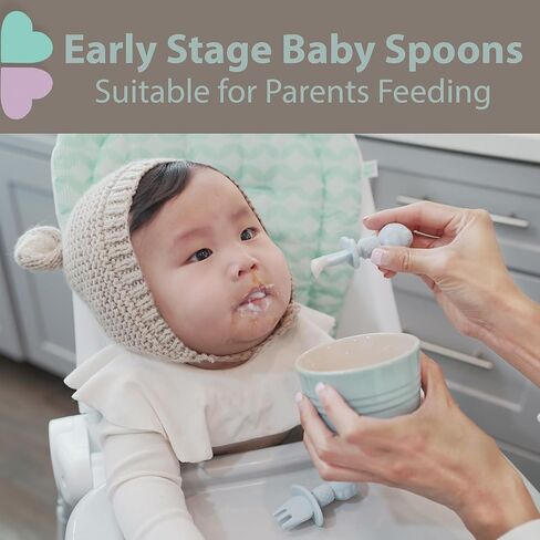 Silicone Baby Feeding Spoon and Fork Set l Baby Led Weaning, Toddler Self-Feeding & Training l First Stage Utensils for Infant and Parent l Anti-Choke Barrier, Soft-Tip l 6 months [6 Pack] in Kuwait
