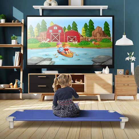 اكريمت سرير قيلولة ممتاز قابل للتكديس (انابيب من الستانلس ستيل) (سرير ازرق واقدام رمادية) (وحدة واحدة) in Kuwait