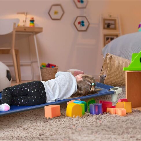 اكريمت سرير قيلولة ممتاز قابل للتكديس (انابيب من الستانلس ستيل) (سرير ازرق واقدام رمادية) (وحدة واحدة) in Kuwait