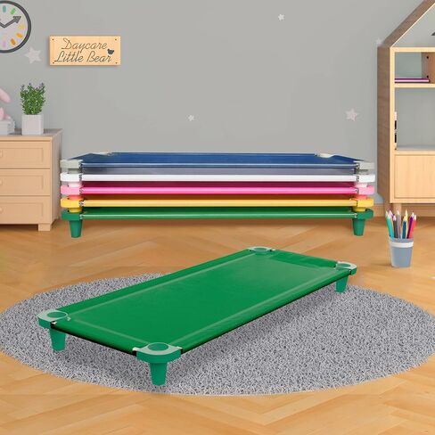 Acrimet Premium Stackable Nap Cot (Stainless Steel Tubes) (Green Cot - Green Feet) (1 Unit) in Saudi Arabia