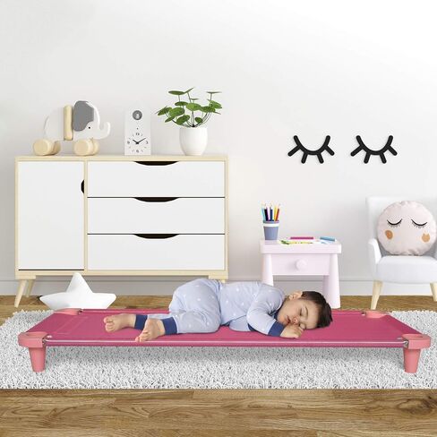 Acrimet Premium Stackable Nap Cot (Stainless Steel Tubes) (Pink Cot - Pink Feet) (1 Unit) in Saudi Arabia
