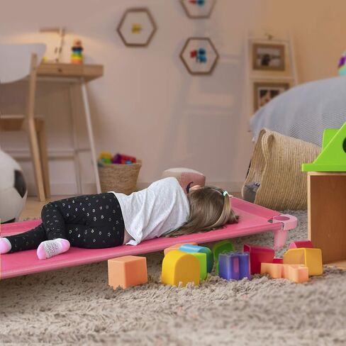 Acrimet Premium Stackable Nap Cot (Stainless Steel Tubes) (Pink Cot - Pink Feet) (1 Unit) in Saudi Arabia