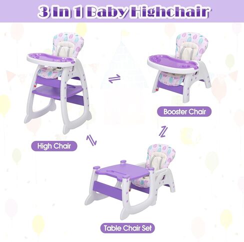 Baby High Chair,3 in 1 High Chairs for Babies and Toddlers, Convertible Toddler Highchair, Adjustable Infant Feeding Chair for Boy & Girl, Easy Clean Baby Eating Chair for 6 Months and Up in Saudi Arabia
