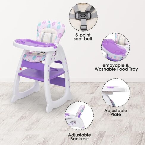 Baby High Chair,3 in 1 High Chairs for Babies and Toddlers, Convertible Toddler Highchair, Adjustable Infant Feeding Chair for Boy & Girl, Easy Clean Baby Eating Chair for 6 Months and Up in Saudi Arabia