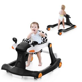 HONEY JOY Baby Walker, Foldable Push Learning Walker Toy-Seated & Walk-Behind with Wheels, Adjustable Height, High Back Padded Seat, Music, Lights, Mirrors, Car Walker for Baby Boy Girl Age 6 Months+
