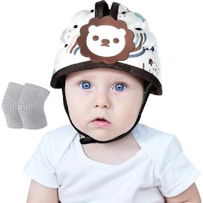 Baby Safety Helmet, Breathable Baby Head Protector for Crawling and Walking, Infant Soft Helmet, Anti-Collision, Ultra-Lightweight, Expandable and Adjustable Age 6m-24m (Brown Lion)