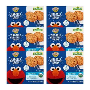 Earth's Best Organic Kids Snacks, Sesame Street Toddler Snacks, Organic Breakfast Biscuits for Kids 2 Years and Older, Blueberry, 5 Packs of 2 Biscuits per Box (Pack of 6)
